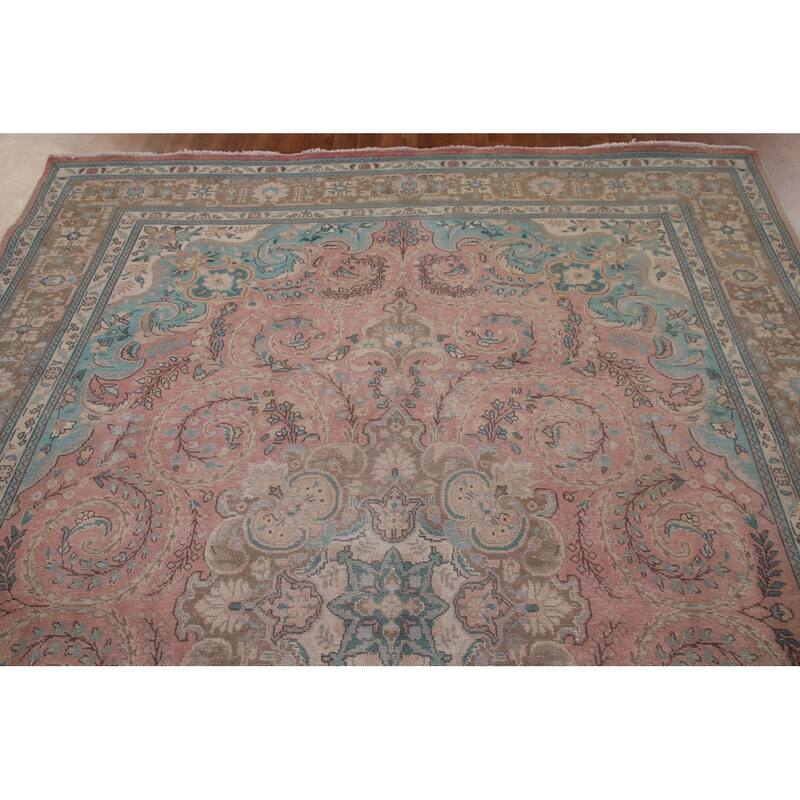 Distressed Tabriz Persian Vintage Area Rug Handmade Wool Carpet - 7'9"x 10'10"