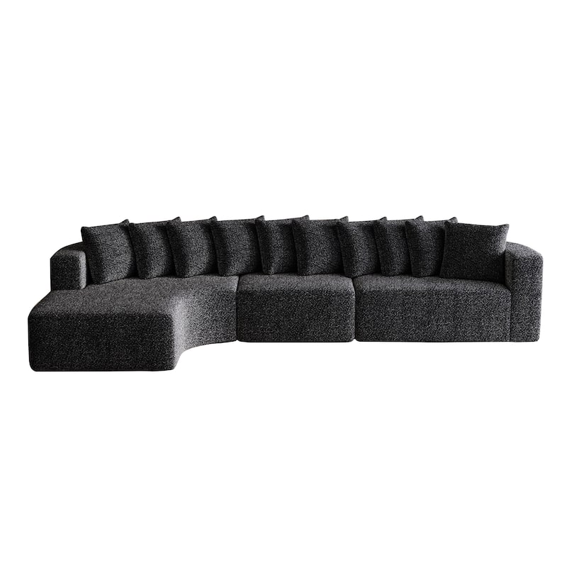 Chenille L-shaped Sectional Sofa with Curved Chaise Lounge and Piloows