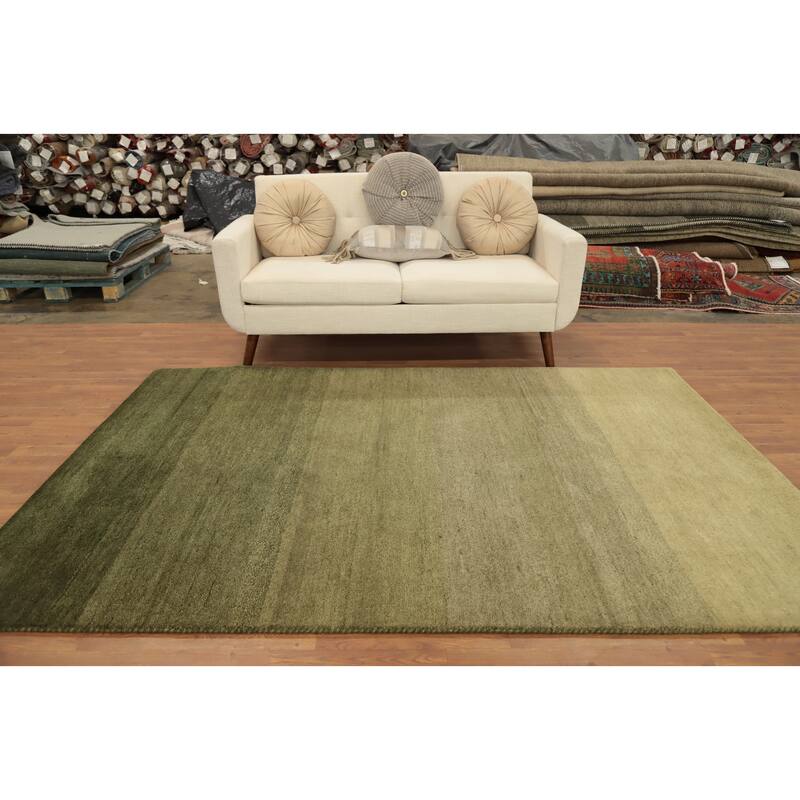 Hand Knotted Oriental 100% Wool Carpet Modern Stripe Green Gabbeh Area Rug - 8' 0'' X 5' 7''