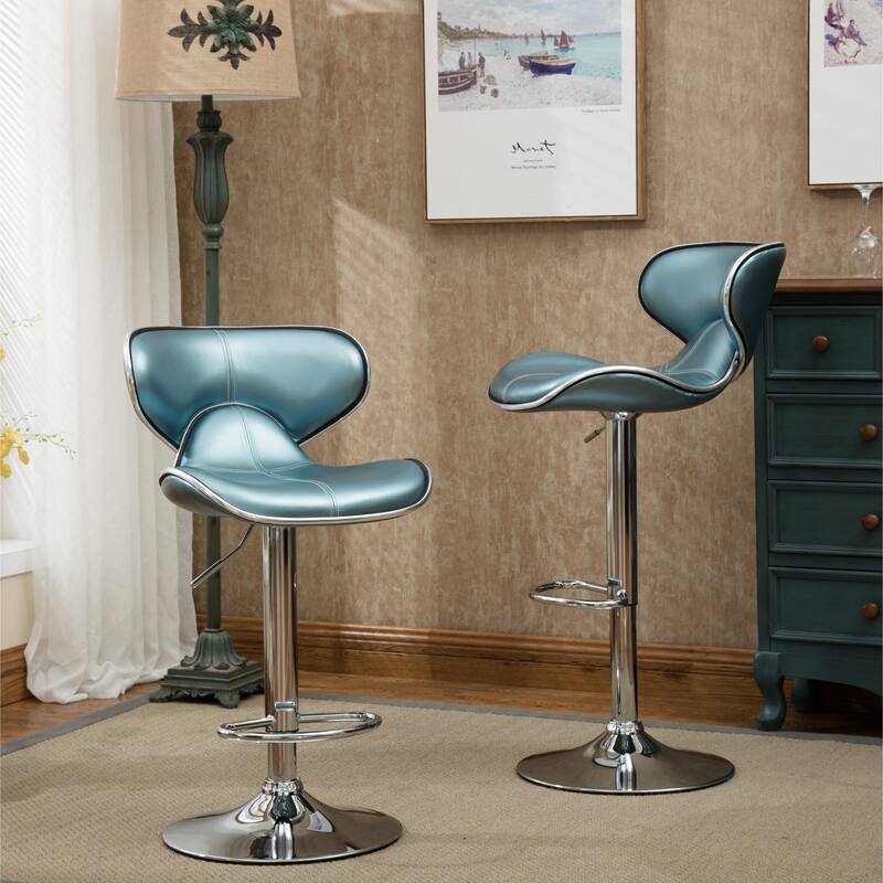 Faux Leather Upholstery Bar Stool Set of 2, Adjustable Swivel Bar Stool with Chrome Base for Kichen Island, Bar & Counter