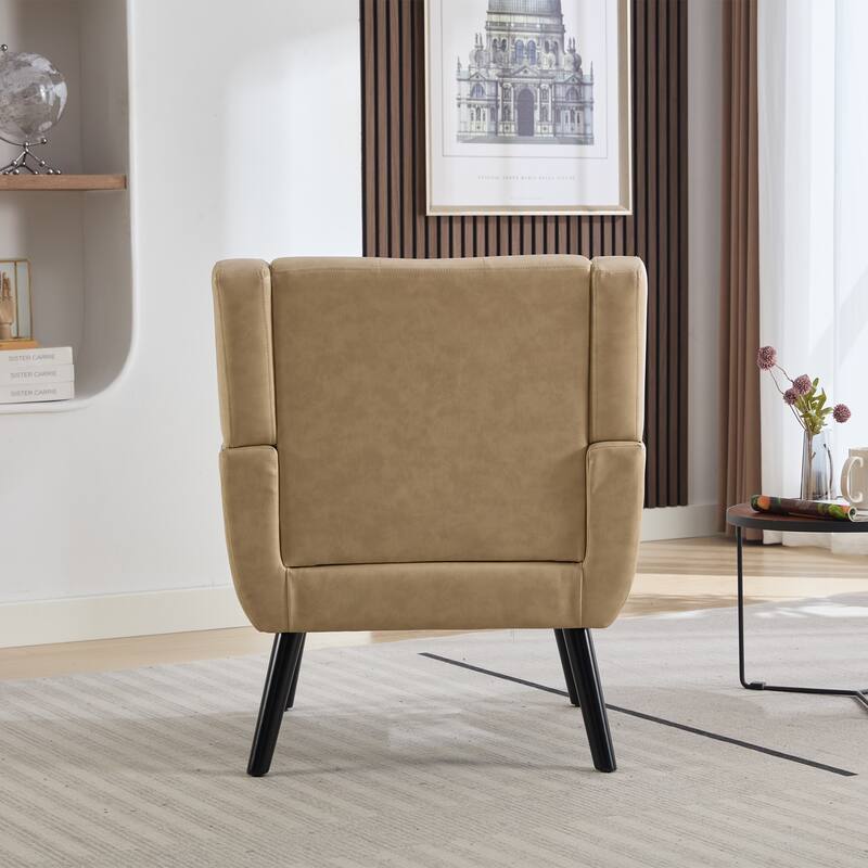 Khaki PU Modern 29.53" Upholstered Buttons Tufted Accent Chair with Black Solid Wood Legs