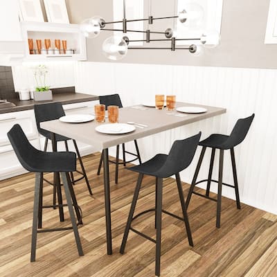 Elland Modern Upholstered Leather Bar Stool with Stainless Steel Legs, Curve Padded Seat, Built-in Footrest, and Plastic Glides