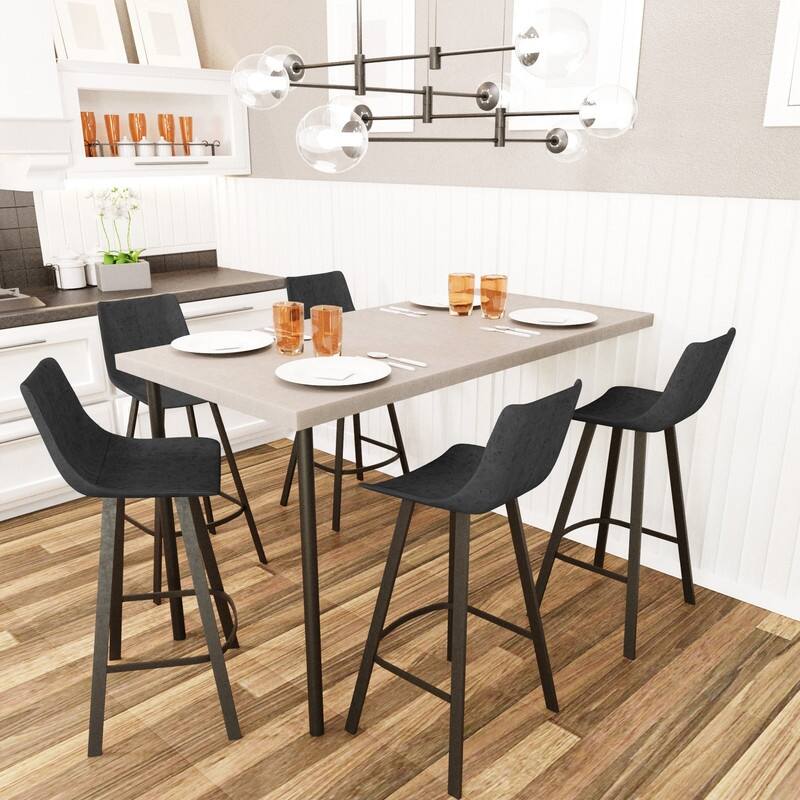 Elland Modern Upholstered Leather Bar Stool with Stainless Steel Legs, Curve Padded Seat, Built-in Footrest, and Plastic Glides