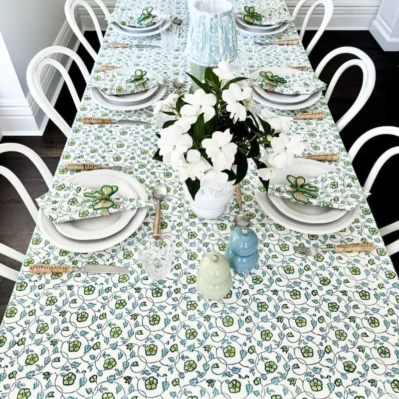 Rectangular tablecloth - Green blue floral Sea Breeze - 70"x108"