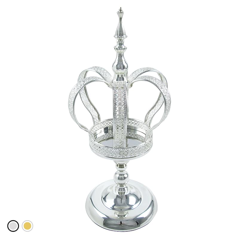 Royal Metal Crown Decor Centerpiece Accent Piece Tabletop with Stand