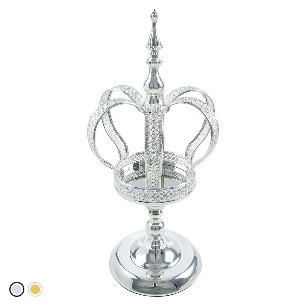 Royal Metal Crown Decor Centerpiece Accent Piece Tabletop with Stand