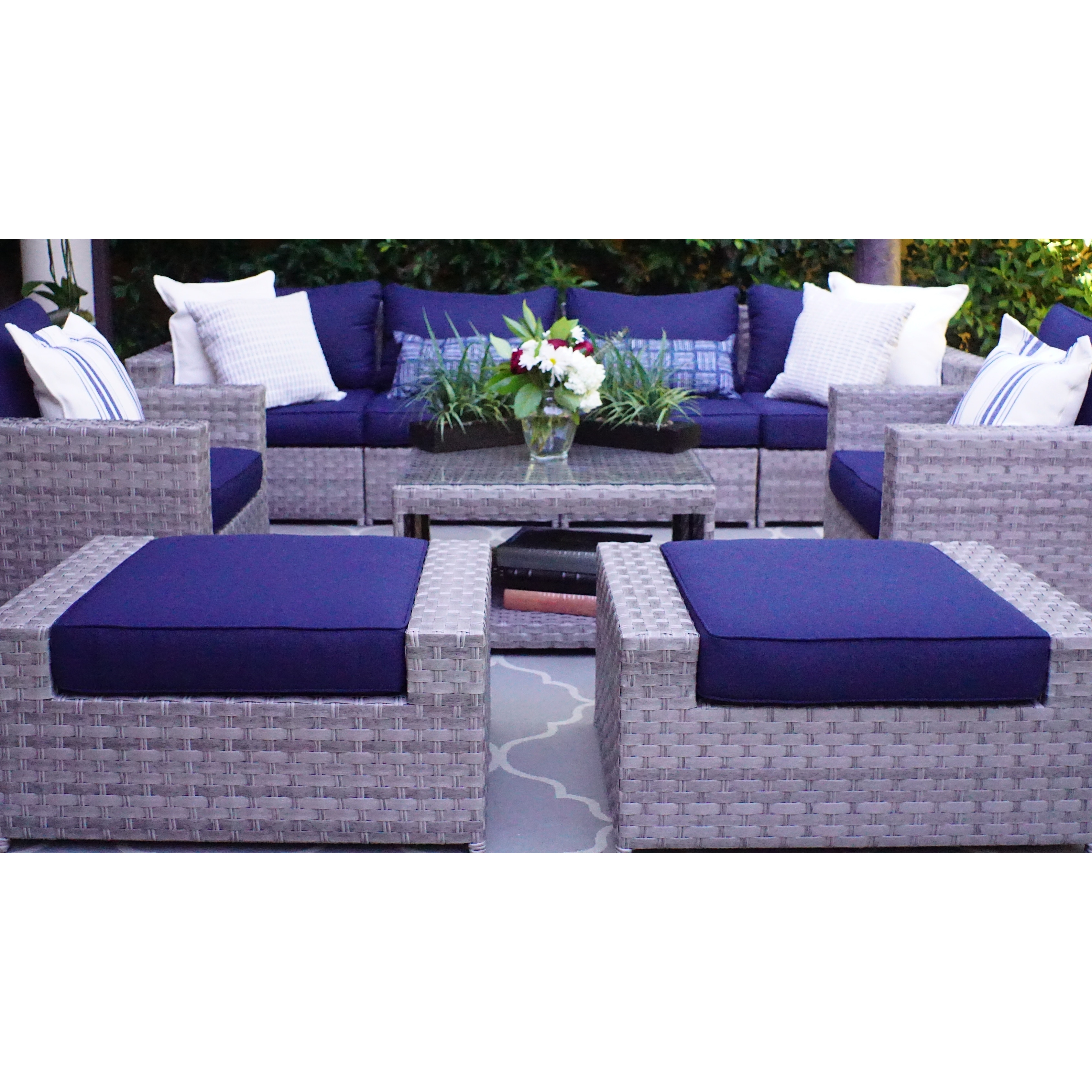 Sunhaven Kensington Cushioned Wicker 9 piece Sofa Set Bed Bath