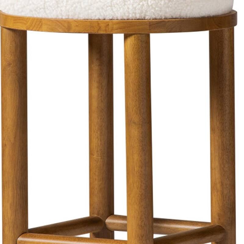 HomeRoots 31" White and Natural Boucle and Solid Wood Backless Bar Height Bar Chair