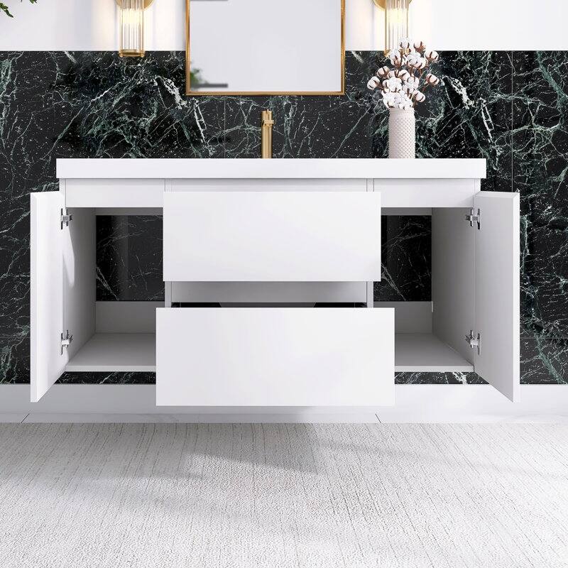 24"/30"/36"/48" Wall-Mounted 2-drawer Bathroom Vanity Set with Integrated Resin Sink