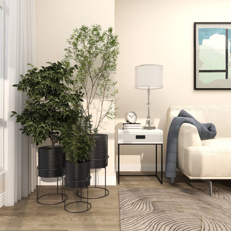 White Black or Gold Basket Style Glam Modern Planter Stands (Set of 3) - S/3 23", 19", 15"H