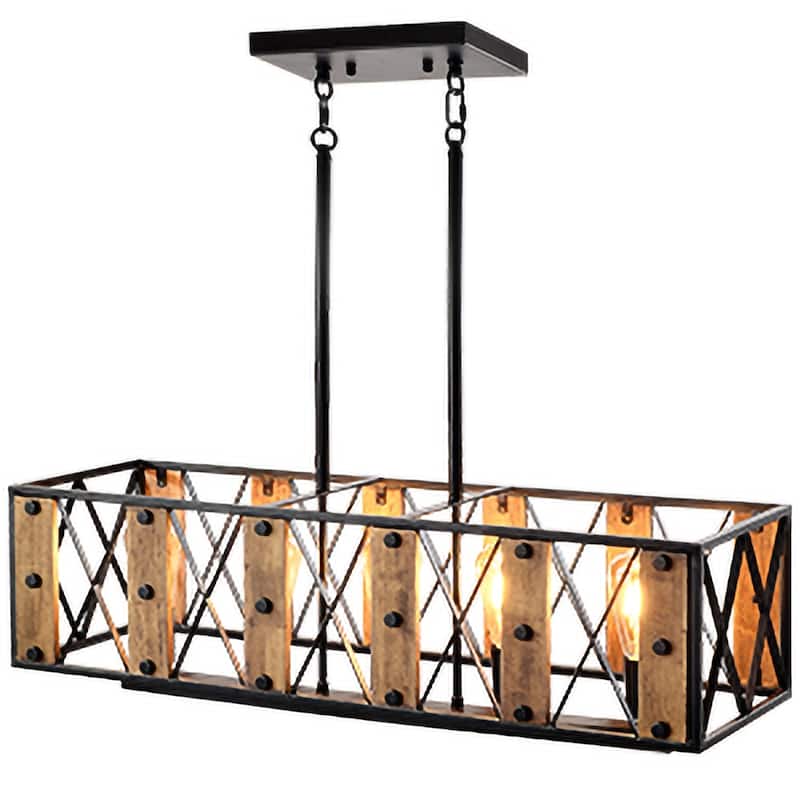 LEDONE Adjustable Height Farmhouse Ceiling Light, Wooden Industrial Pendant Light for Kitchen Island, Home - 51.2