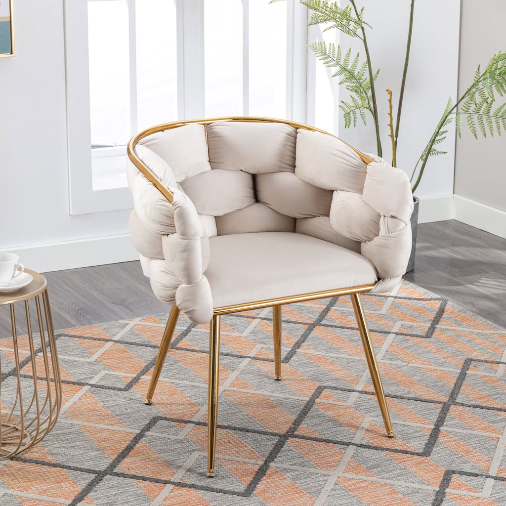 Beige Modern 28.7" Velvet Upholstered Accent Chair with Gold - Plated Metal Legs