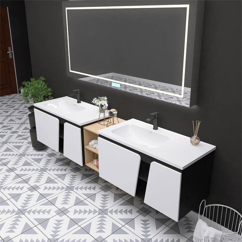 Bathroom Vanity With Sink In 32/36/40/84/76/92 Inch, Floating Bathroom Vanity With Soft Close Door