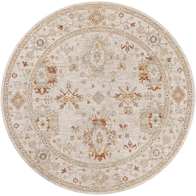 Livabliss Avant Garde Traditional Area Rug - 6'7" x 6'7" Round - Beige - Round