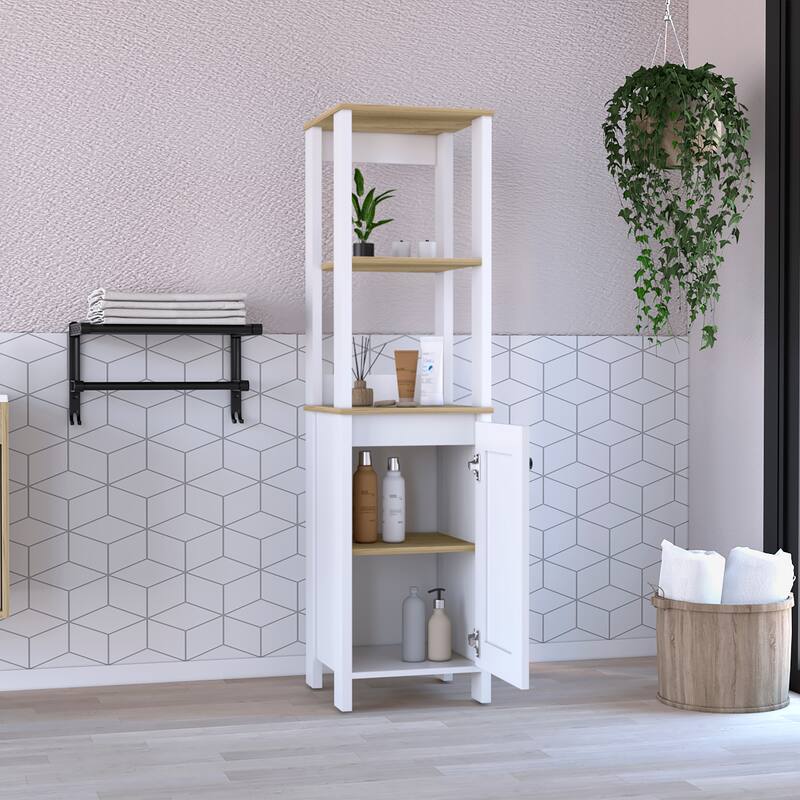 TUHOME St. Clair Linen Cabinet with 2 Interior Shelves, 2 Open Shelves, and Single Door