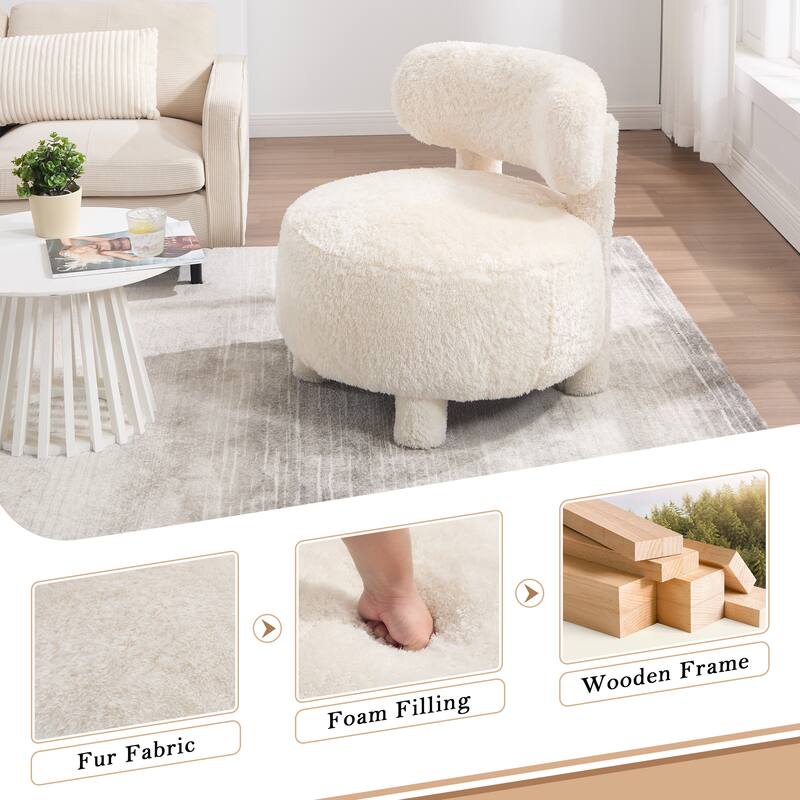 Armless Accent Chair with Curved Backrest and Solid Wood Legs, Small Upholstered Side Chair for Bedroom, Vanity, Reading Nook