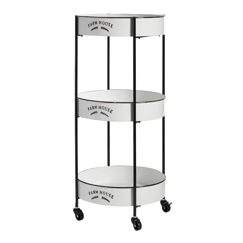 Metal Kitchen Rolling 3 Shelves Storage Cart with Wheels and Black Accents - White - Roche River Decor