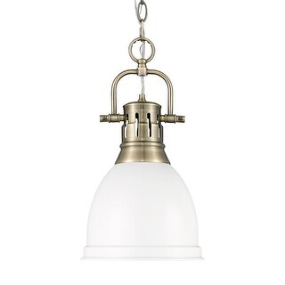 Yep by Golden Lighting Duncan 1-light 9in Chain Hung Pendant in Aged Brass and Matte White shade
