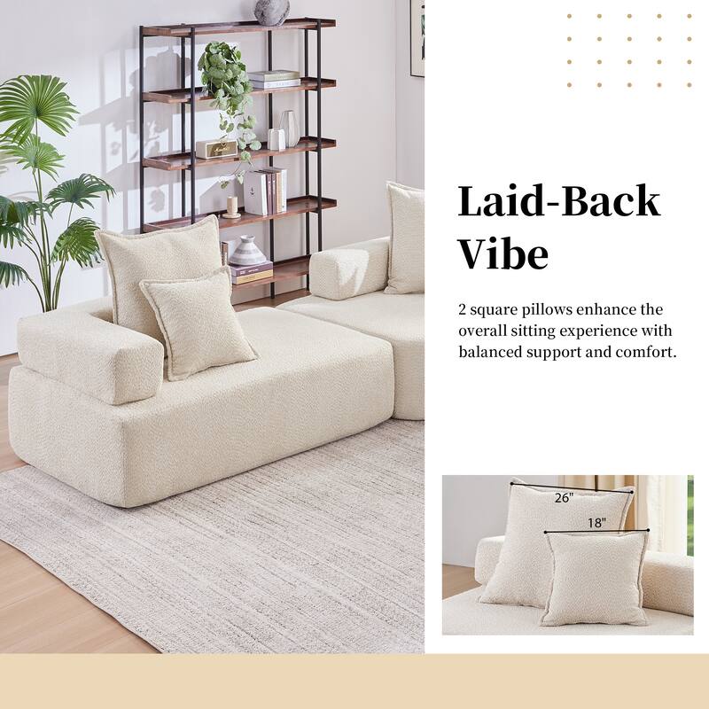 Oversized Modular L Shaped Sofa, Convertible Compressed Couch, Beige Boucle 3 PC Free Combo for Living Room