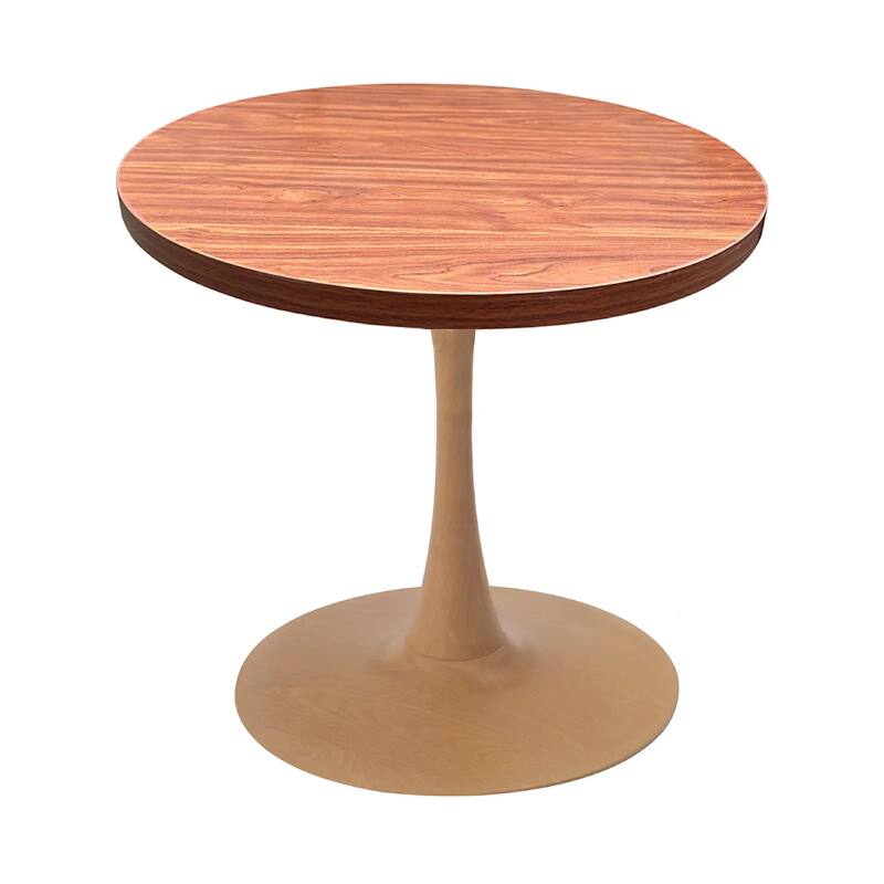 Bristol 27" Round Dining Table with MDF Top and Natural Wood Steel Pedestal Base for Modern Kitchen and Dining Room - Cognac Brown