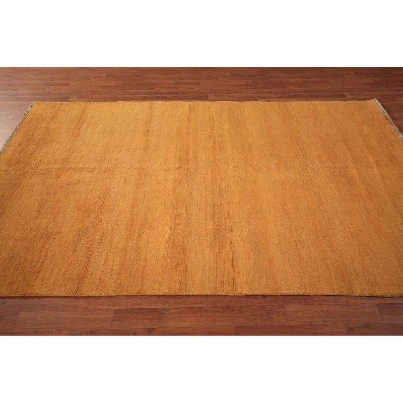 Orange Modern Gabbeh Oriental Area Rug Solid Handmade Wool Carpet - 5'4" x 7'9"