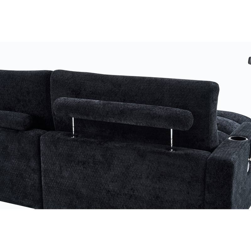 Chenille Single Sofa Chair Chaise Lounge with Phone Holder, Upholstered Recliner Sleeper Sofa Bed for Living Room