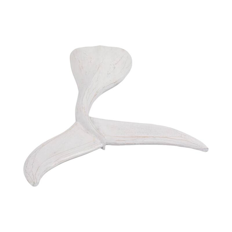 Artistic Wood Whale Tail Figurine Sculpture Home Decor - White