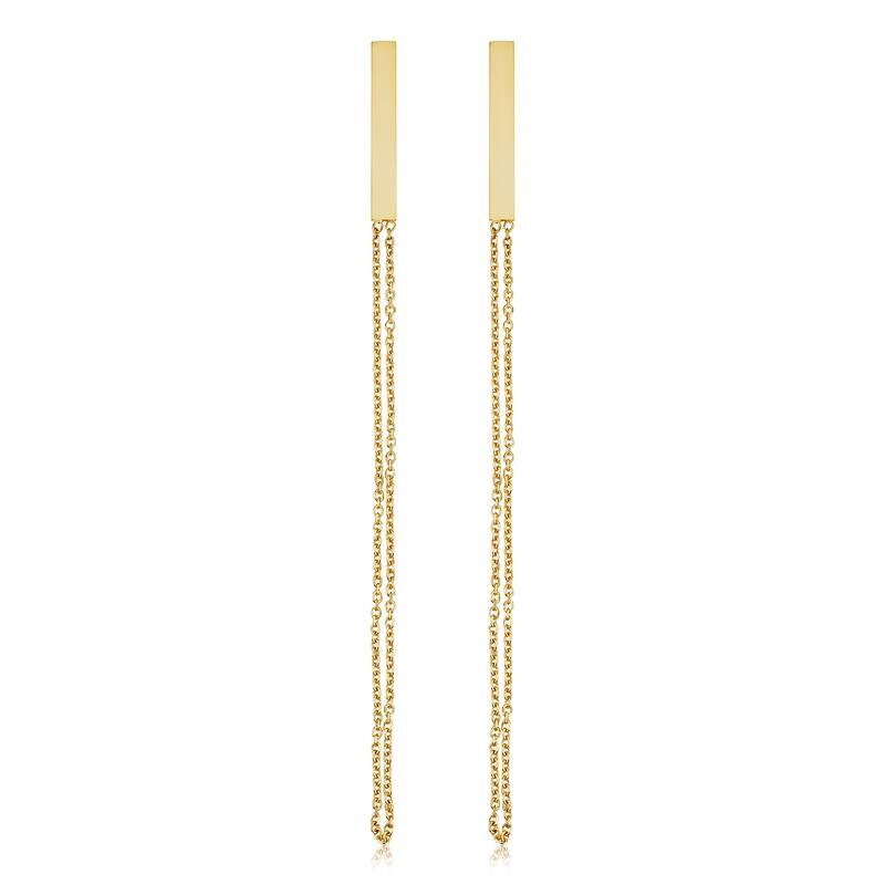 14k Yellow Gold Bar with Cable Chain Tassel Earrings