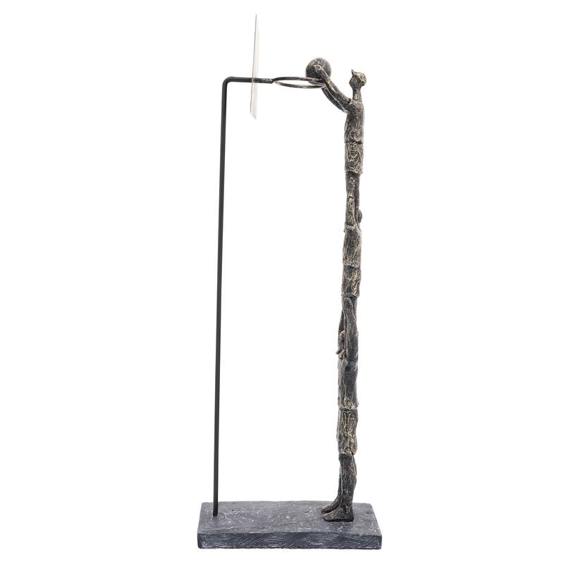 19" Three Men Dunking Basketball Sculpture - Contemporary Polyresin Basketball Teamwork Bronze and Copper Decorative