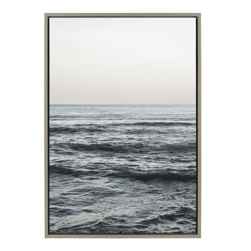 Kate and Laurel Sylvie Calm Ocean Framed Canvas by Vidal Hernandez - 23x33 - Plastic - Grey