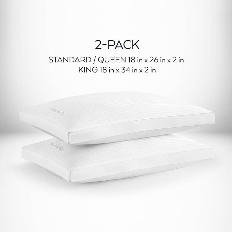 Thomasville 100% Cotton Dobby Stripe Hotel Style Bed Pillow with Supportive Gusset for Side, Back and Stomach Sleepers, Set of 2
