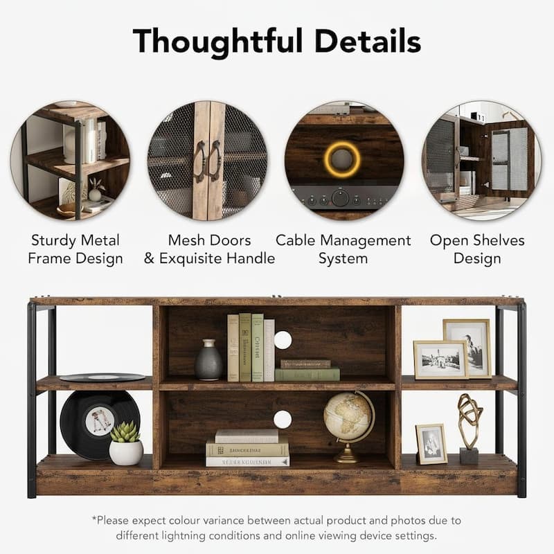 Farmhouse TV Stand, with Double Mesh Doors