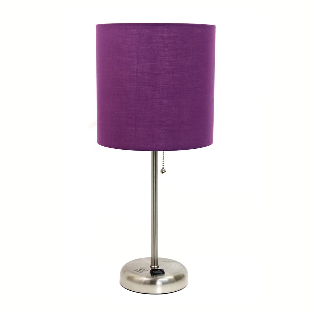 19.5 in. Brushed Steel Finish Table Lamp with Purple Shade, Sturdy Table Lamp for Living Rooms and Bedrooms