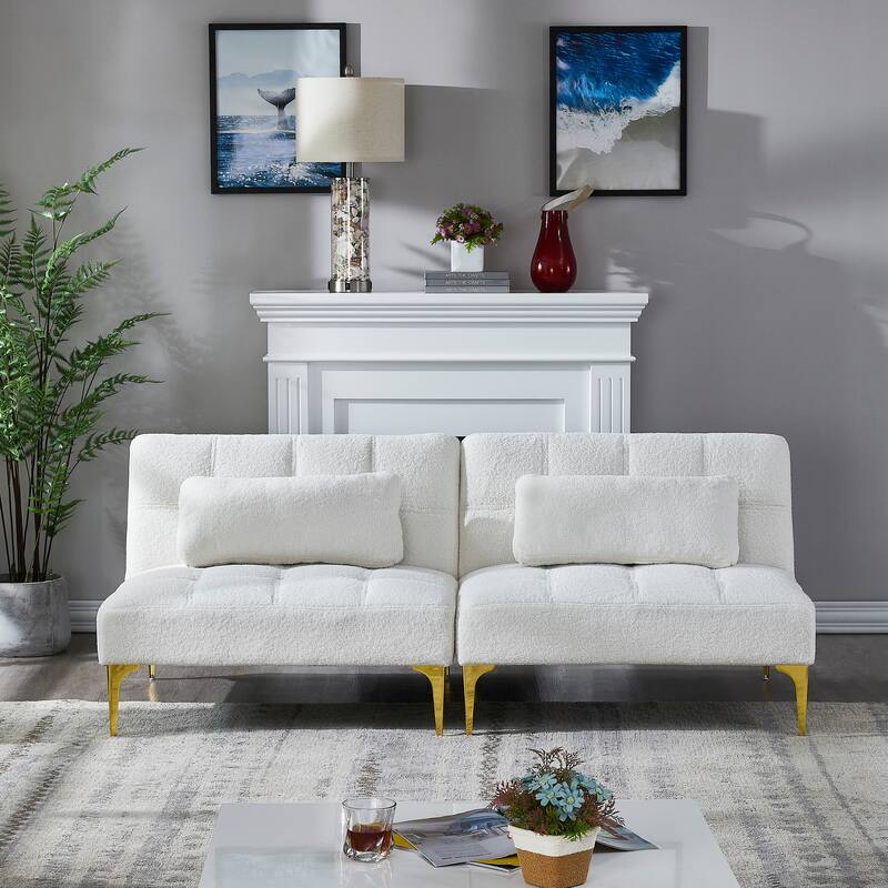 Convertible Sofa Bed with Teddy Fabric, Freely Configurable Sections