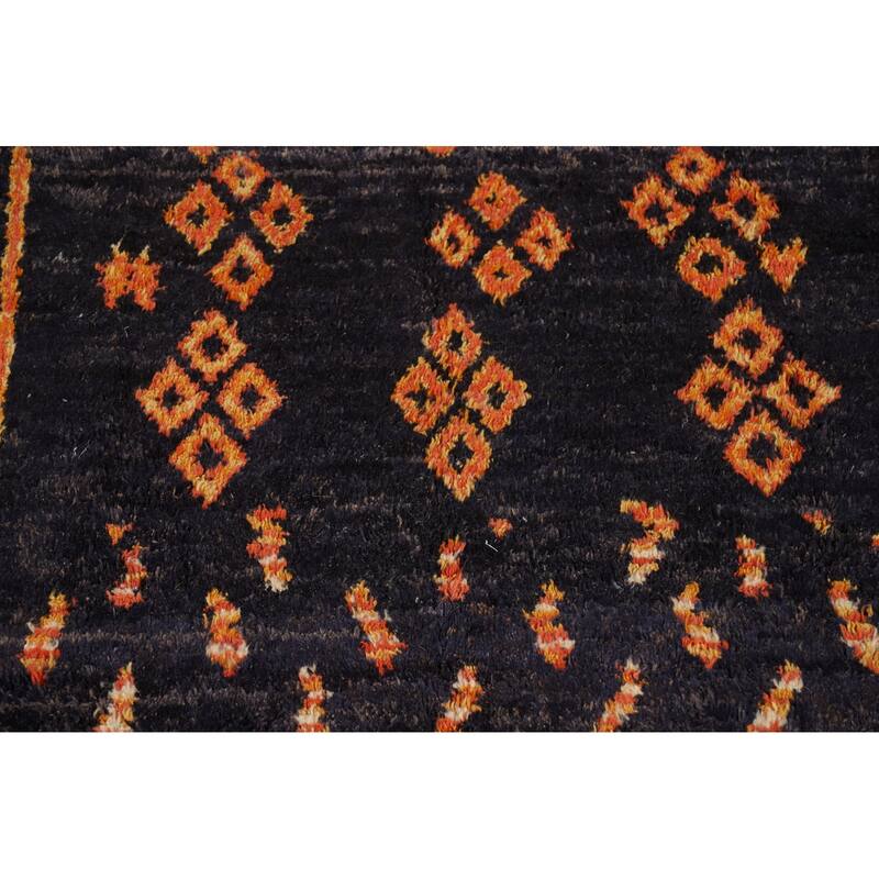 Navy Blue Plush Moroccan Area Rug Handmade Wool Carpet - 7'2" x 10'9"