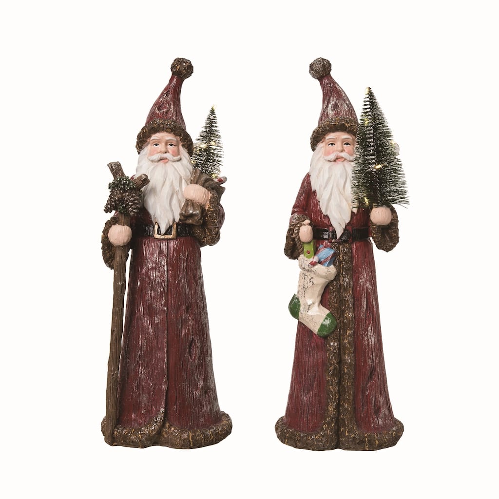 Transpac Large Resin Carved Santa w /L/U Tree Set of 2 Christmas Home Decorations