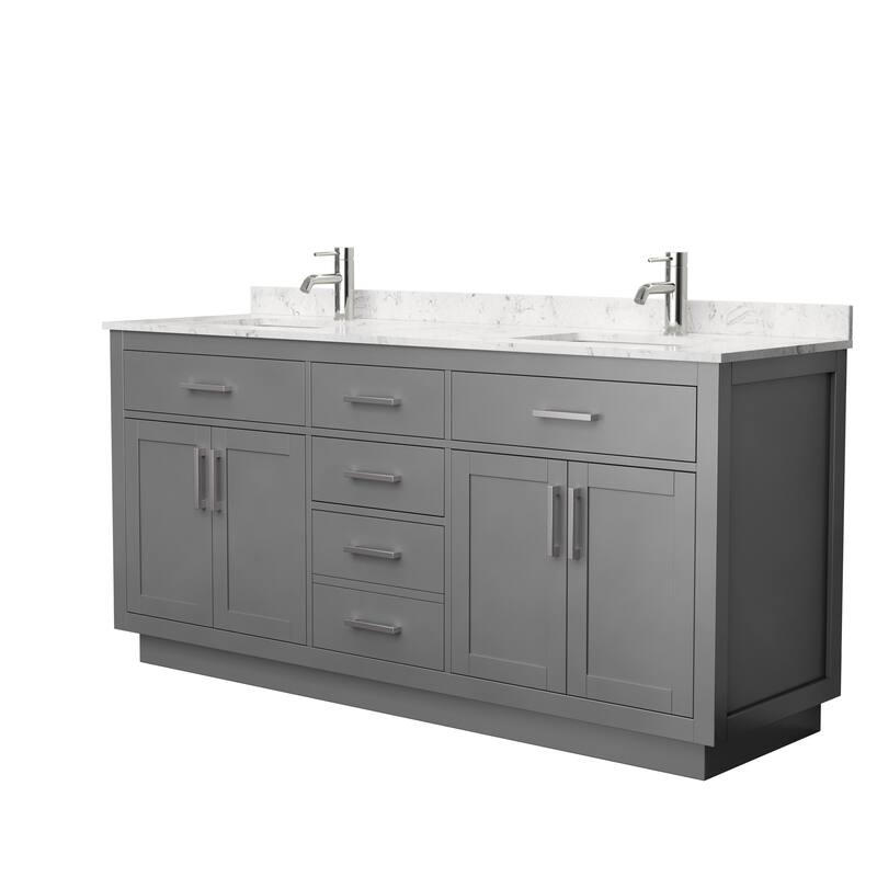 Beckett TK 72-inch Double Vanity, Cultured Marble Top - Dark Gray, Nickel Trim,Carrara Cultured Marble Top