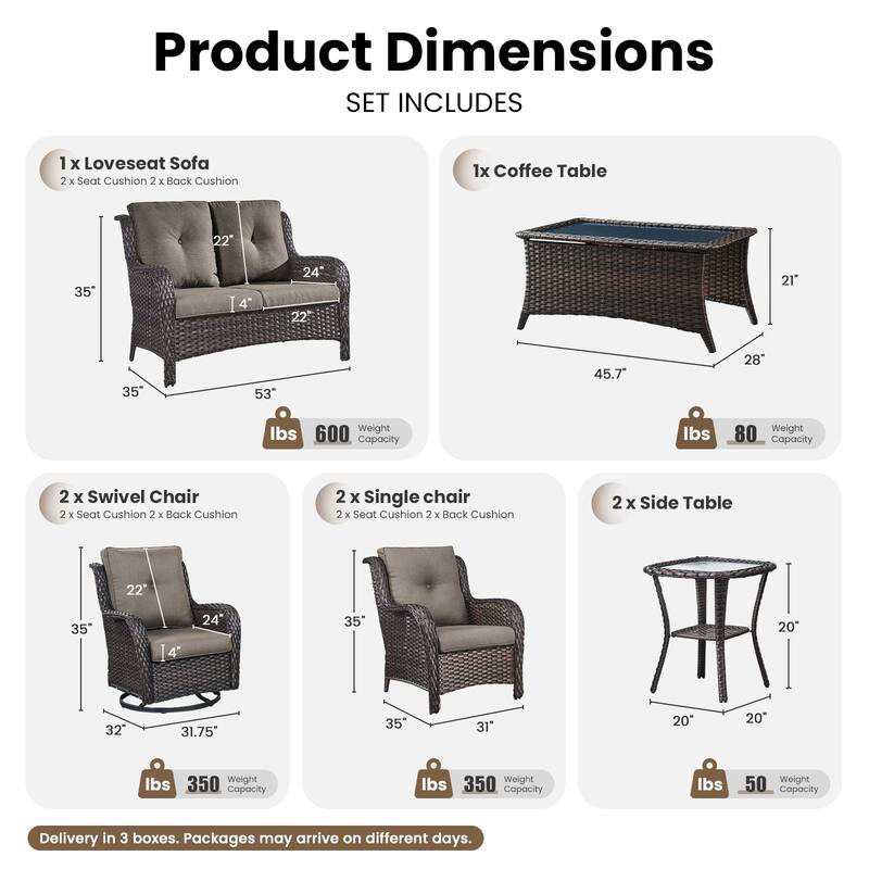 Gymojoy 8-Piece Outdoor Wicker Patio Furniture Set with Swivel Rockers, Loveseat & Side Tables