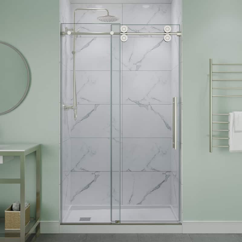 ANZZI Series 44 to 48 in. x 76 in. Frameless Shower Door with Sliding with Tsunami Guard Tempered Clear Glass - Brushed nickel