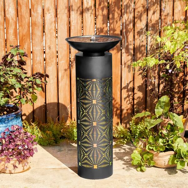 Metal Modern Cutout Pattern Outdoor Floor Fountains with Laser Lighting - Black - 35"H