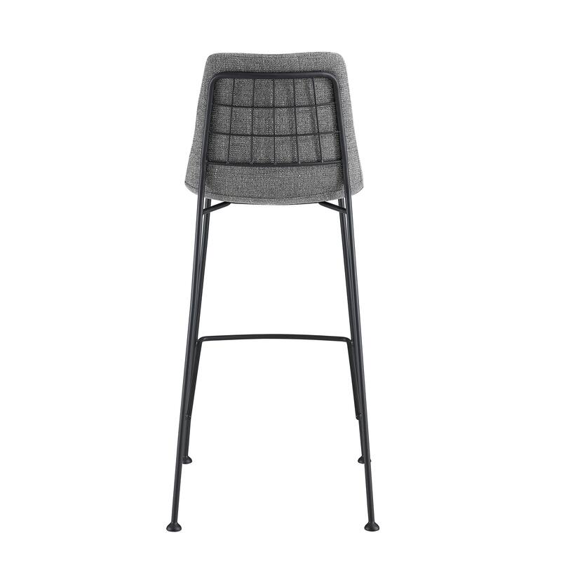 HomeRoots Set of Two 30" Light Gray and Black Fabric and Steel Low Back Bar Height Bar Chairs