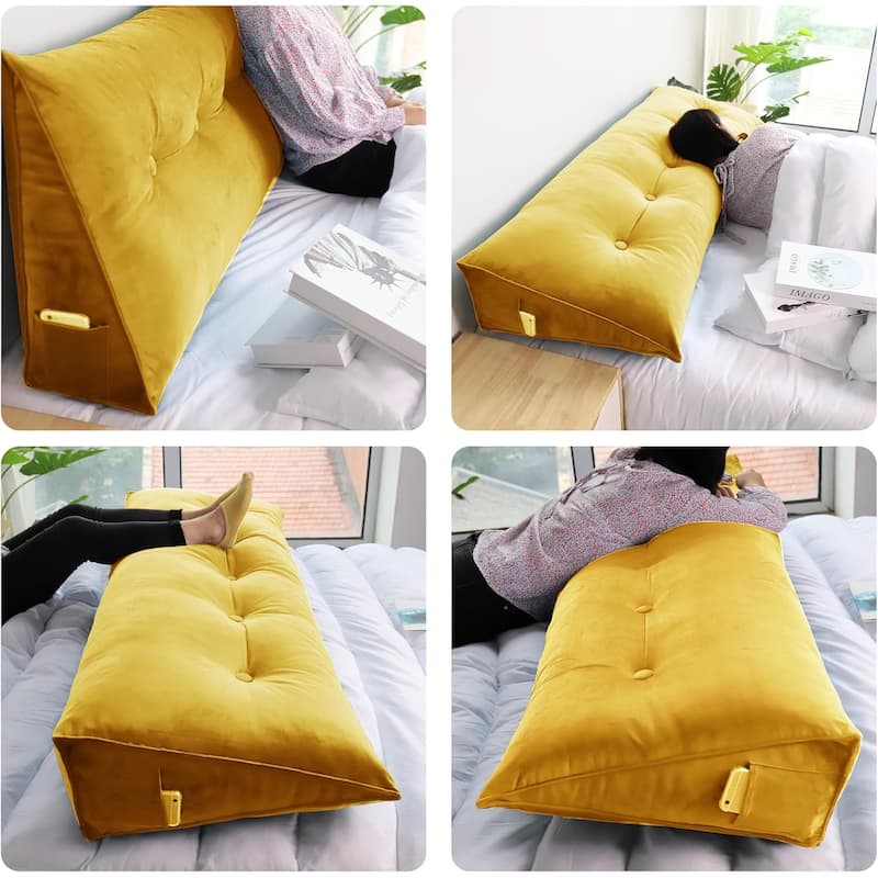 Velvet Headboard Reading Wedge Pillow for Bed Rest Sit Up Back Support