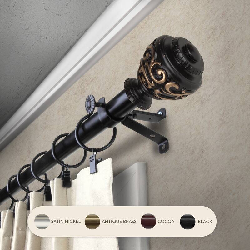 InStyleDesign Charlie Adjustable Curtain Rod 13/16 inch dia. - 18 to 28 inches - Black