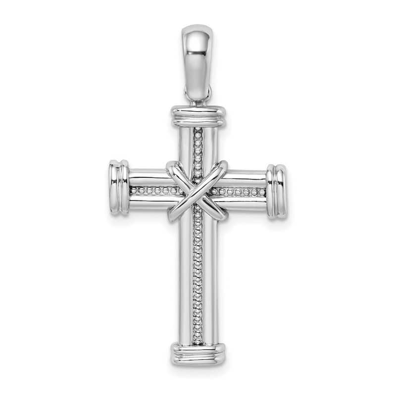 Curata 14k White Gold Beaded Cross With Double X Center and Double Endcaps 20mm x 38mm