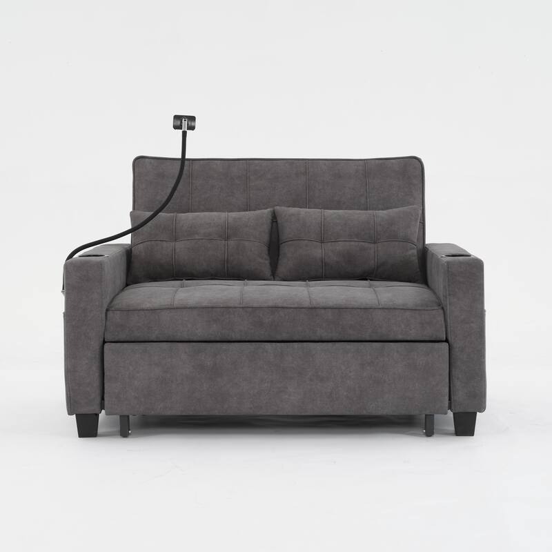 Pull Out Recliner Chair Bed Convertible 3 in 1 - DARK GREY,2 seats