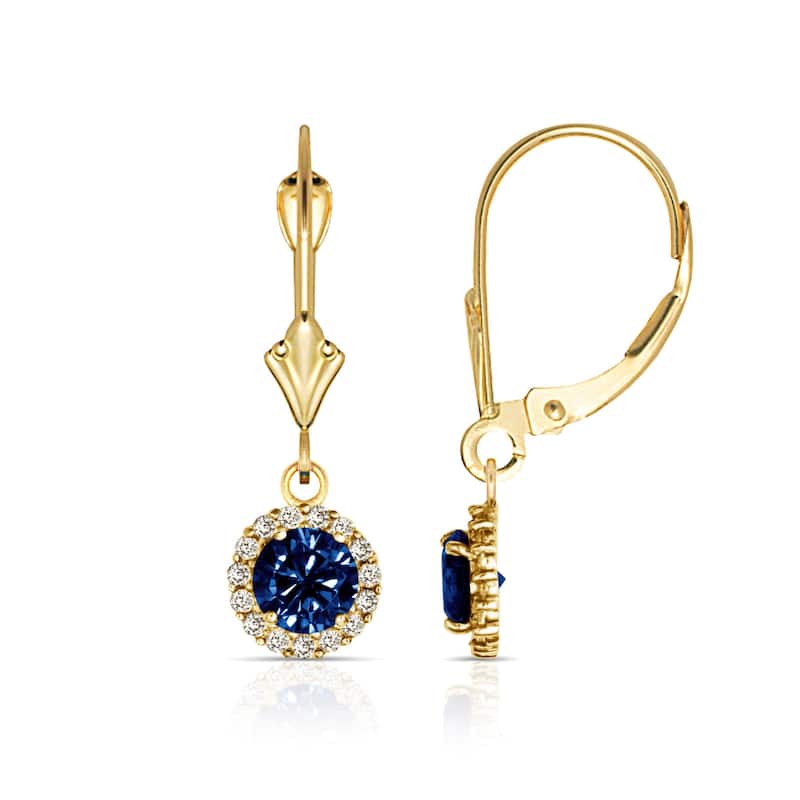 Curata Solid 14k Yellow Gold Birthstone Round Cubic Zirconia Halo Dangle Leverback Earrings (6mm x 24mm)