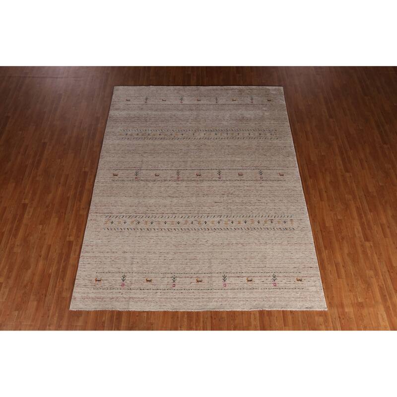 Hand Knotted Oriental 100% Wool Carpet Tribal Animal Pictorial Pink Gabbeh Area Rug - 11' 5'' X 8' 9''