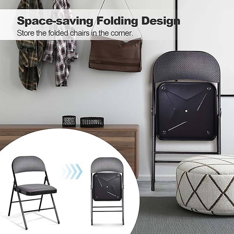 Set of 2 Folding Chairs Fabric Upholstered Padded Seat Metal Frame