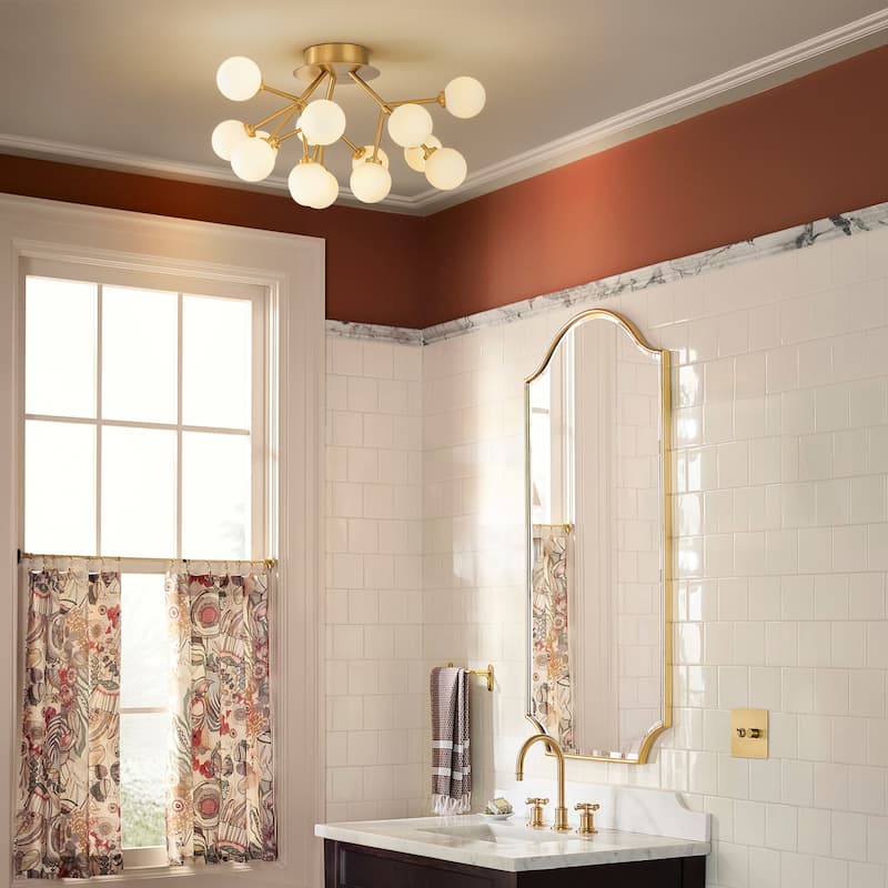 Allegra 15-Light Modern Gold Sputnik Cluster Frosted Opal Glass Globe Bubble Semi-Flush Mount LED Light