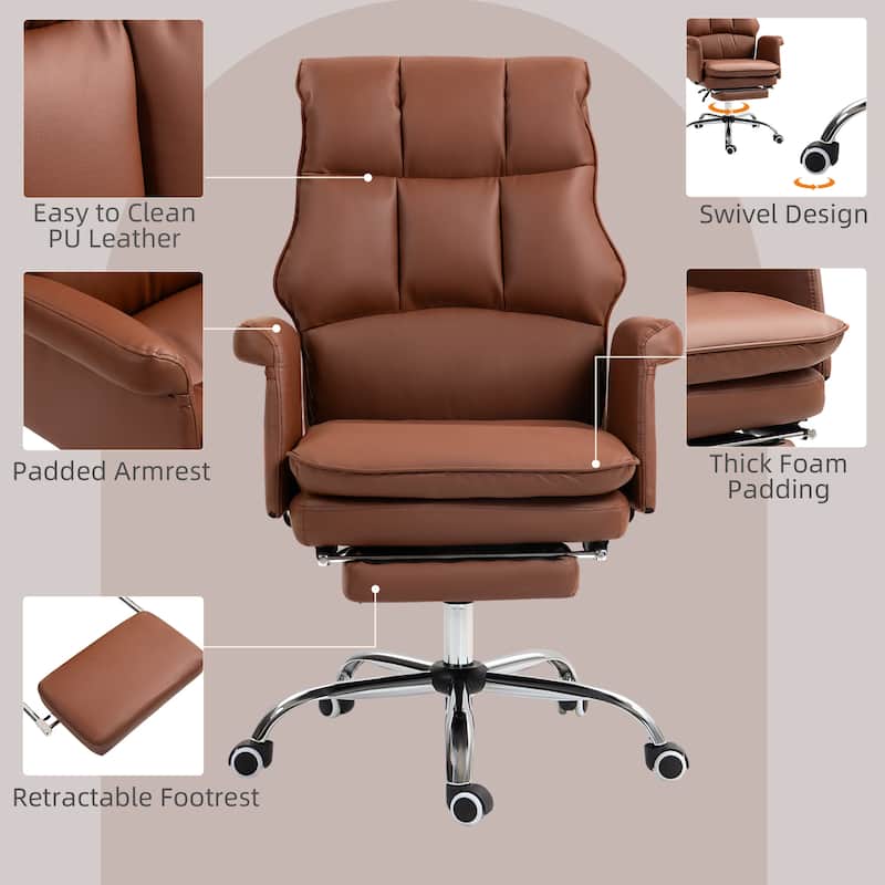 Brown Leisure Chair Leather Visitor Chair with Footrest, Swivel Chair Ergonomic Chair Executive Chair with Wheels